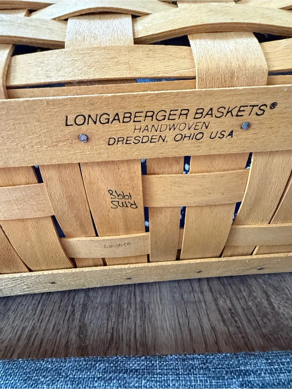 Vintage 1998 Longaberger | Woven Basket with Blue Ruffled Fabric Liner